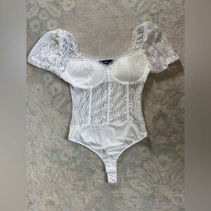Lulus White Lace Mesh Bustier Bodysuit Padded Cups